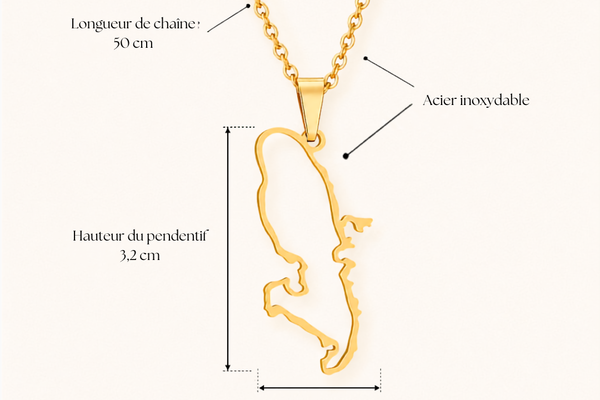 Collection ORIGINES, pendentifs cartes des îles L'Empreinte des Îles