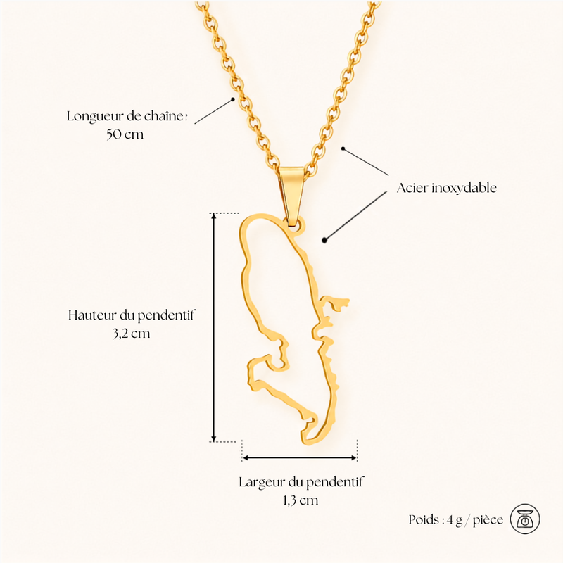 Collection ORIGINES, pendentifs cartes des îles L'Empreinte des Îles