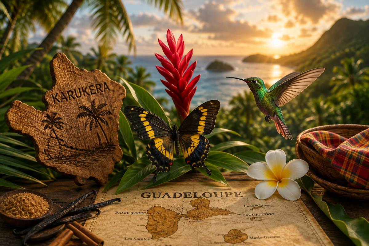 Les symboles de la Guadeloupe : papillon, colibri, karukera