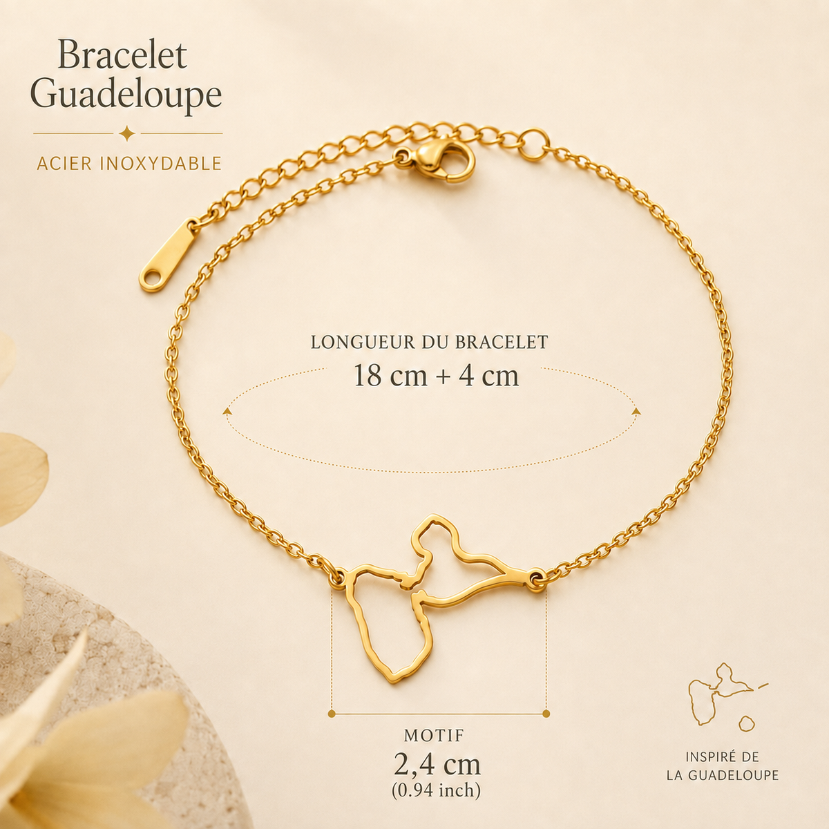 Bracelet Carte Guadeloupe – Collection ORIGINES