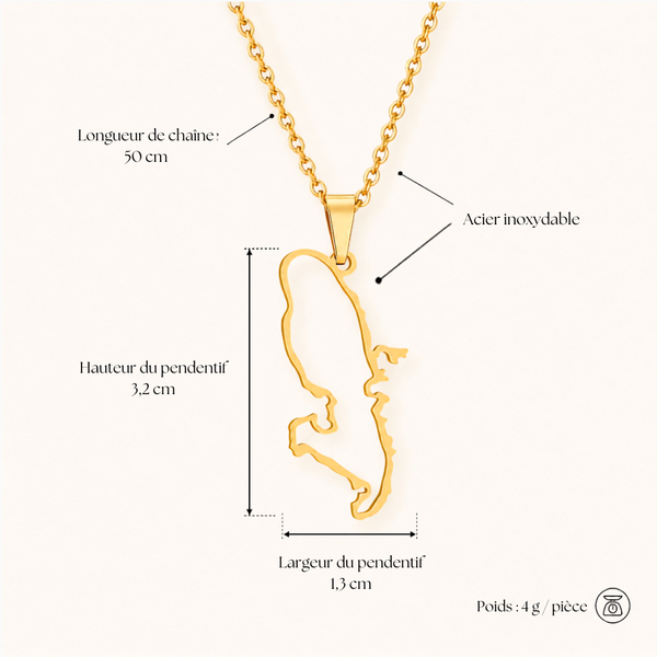 Pendentif Carte Martinique – Acier Inoxydable