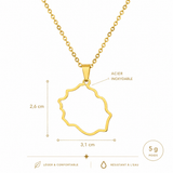 Dimensions du pendentif carte de La Réunion en acier inoxydable, finition dorée