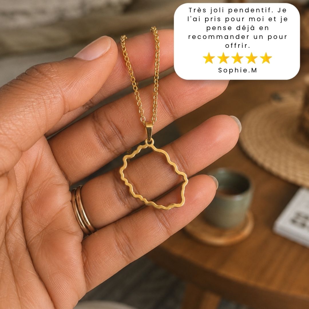 Avis client 5 étoiles sur le pendentif carte de La Réunion L'Empreinte des Îles